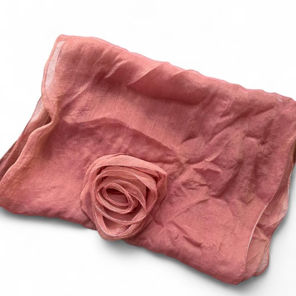Iridescent Dusty Pink scarf with rose detail | Y2K Mcbling accessories